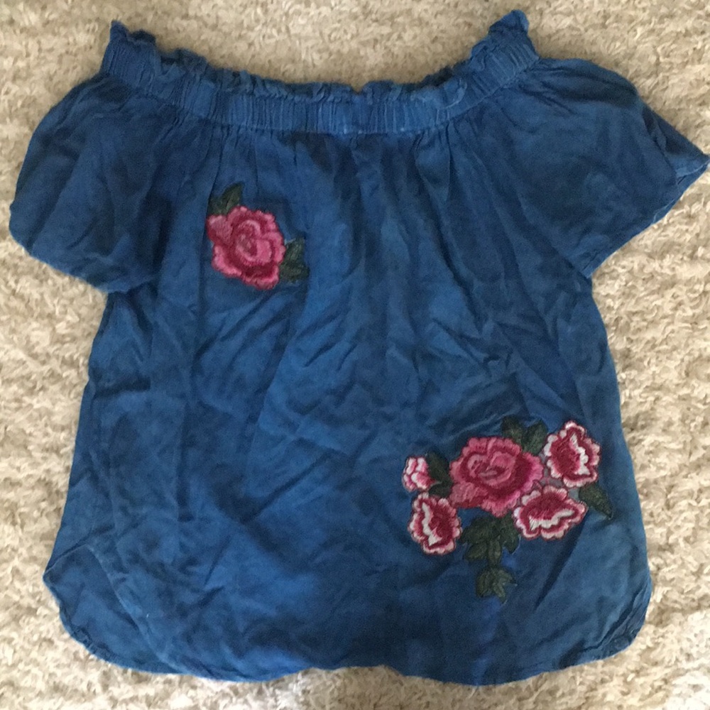 NWOT blue floral embellished off shoulder top